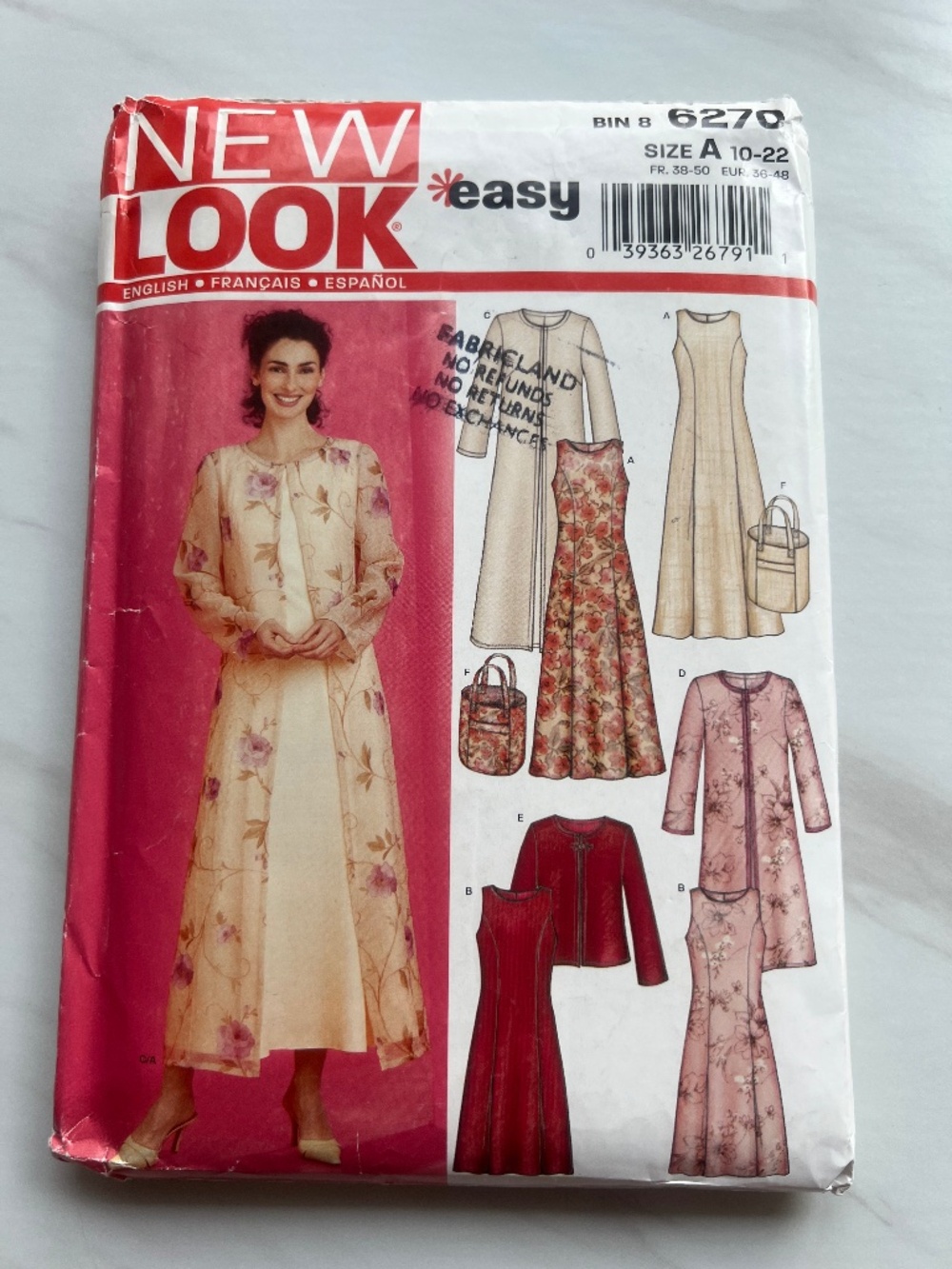 Long Dress Duster Jacket Sewing Pattern Size 10-22 UNCUT New Look 6270 Purse Bag